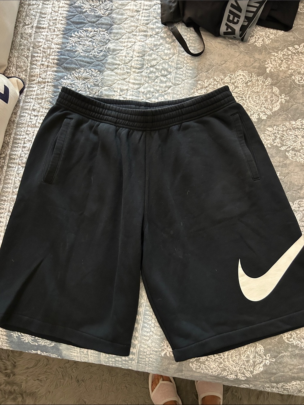 Nike Black Athletic Shorts with White Swoosh